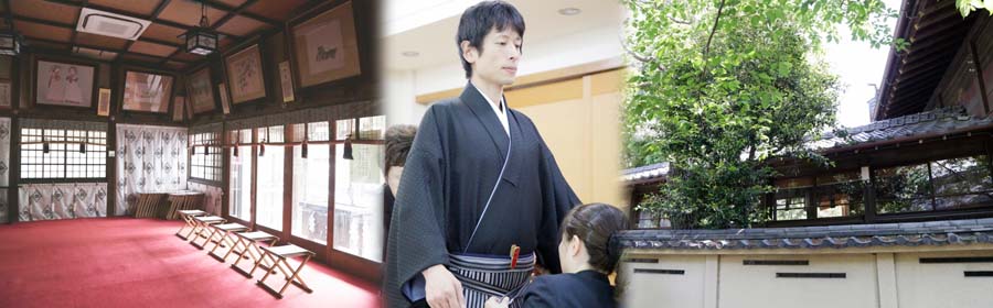 写真: 香取神社の社殿・紋付花婿の着付け